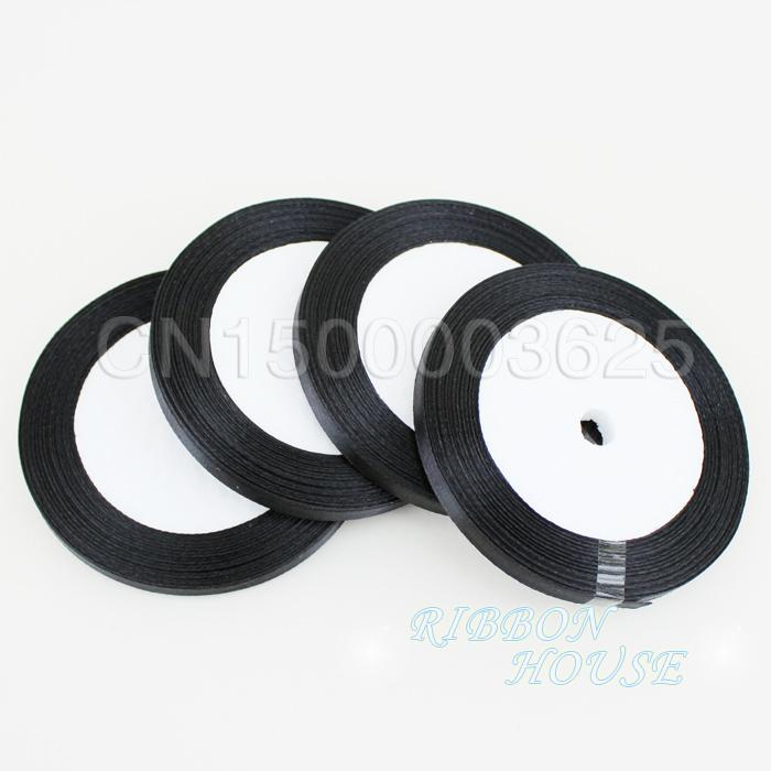 (25 yards/roll) 1/4" (6mm) Black Single Face Satin Ribbon Webbing Decoration Gift Christmas Ribbons