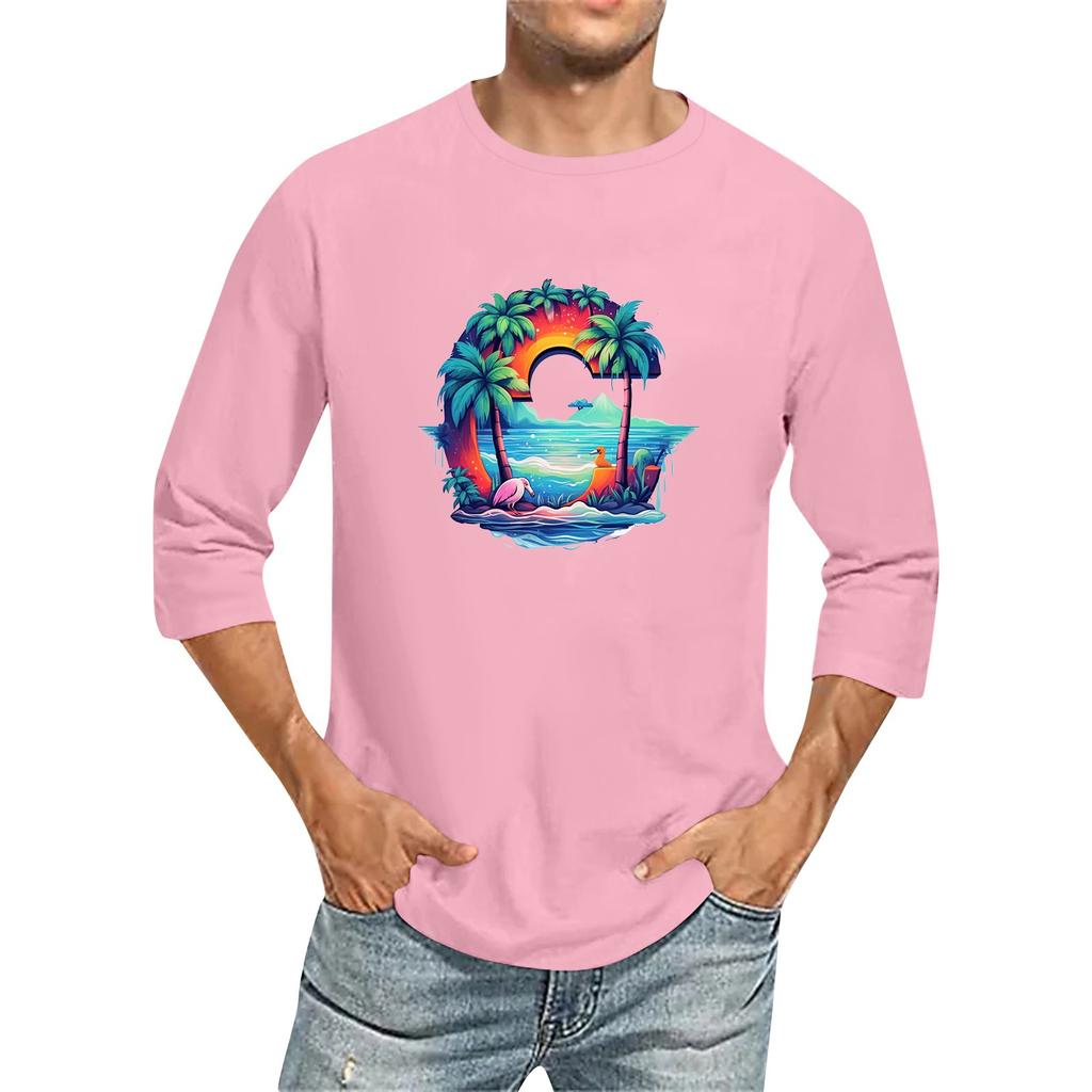 Herre Ensfarget Rund Hals Trekvart Erme Topp T-skjorte