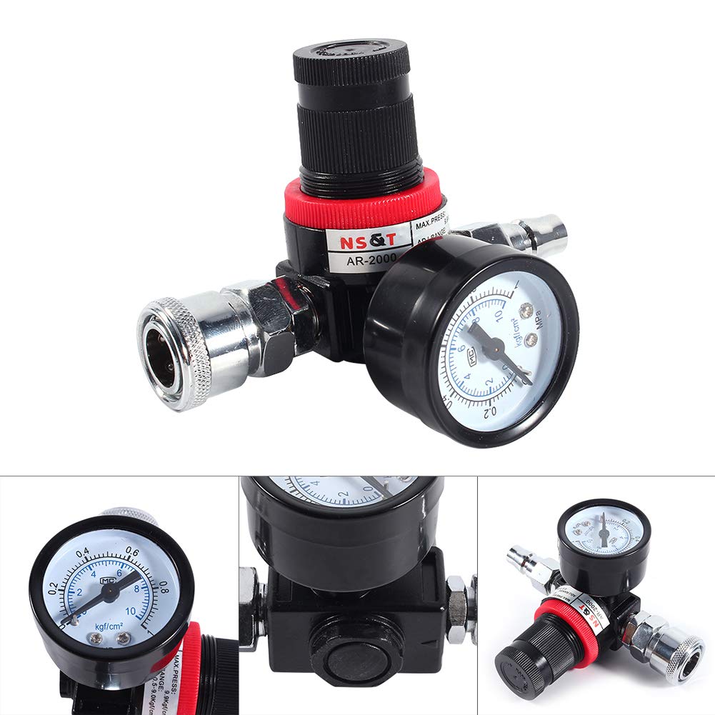 1/4" Air Pressure Regulator with Gauge, Air Pressure Regulator Gauge Adjustment Valve for Spray Guns and Compressors