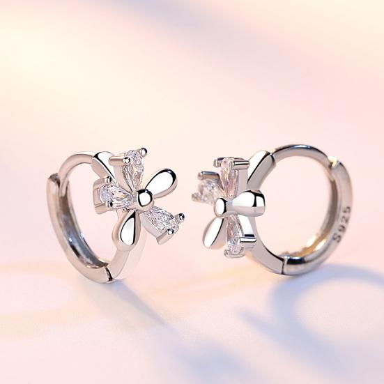 Sweet Women Blossom Shape Cubic Zirconia Inlaid Huggie Earrings Party Jewelry
