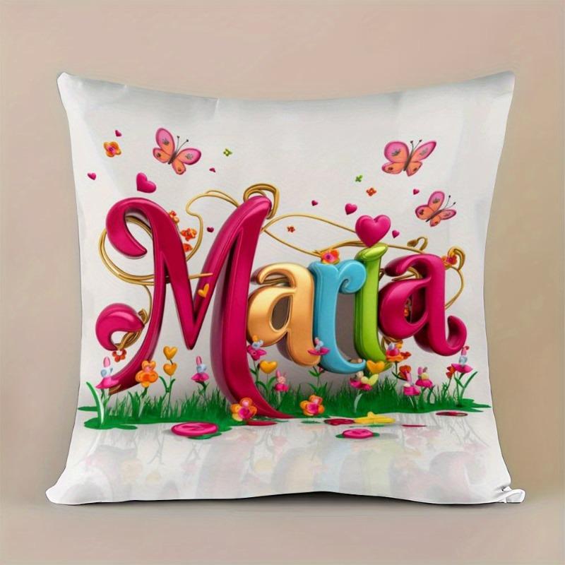 pc D Flat Pillow Not Included Maria Name Butterfly Flower D Text Cushion Cover Plush Personalized Gift Decor Case