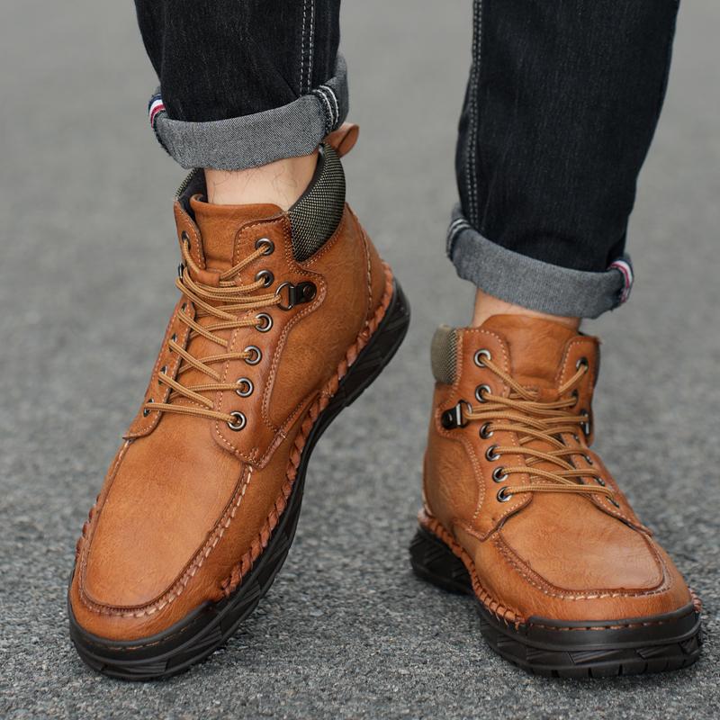FashionClassic Men's Shoes High Quality Outdoor Boots Men All-match Genuine Leather Outdoor Boots Fashion Brand Mens Low Top Sneakers