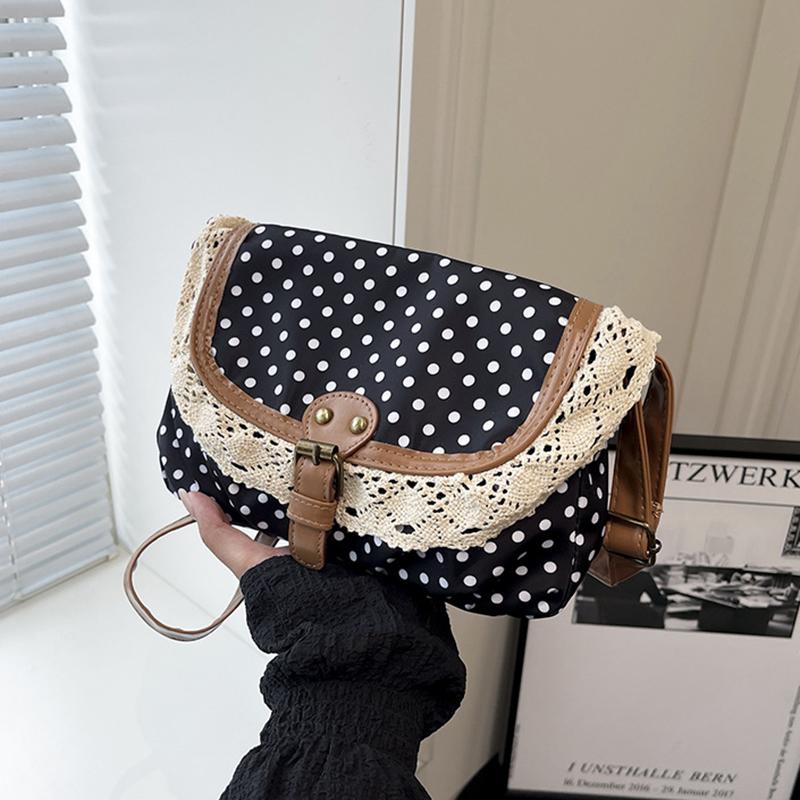 Modische Leinwand-Umhängetasche im koreanischen Stil Neue gepunktete Spitze Schultertasche Süß Exquisit Retro Kontrastfarben Design Damen Taschen KTB