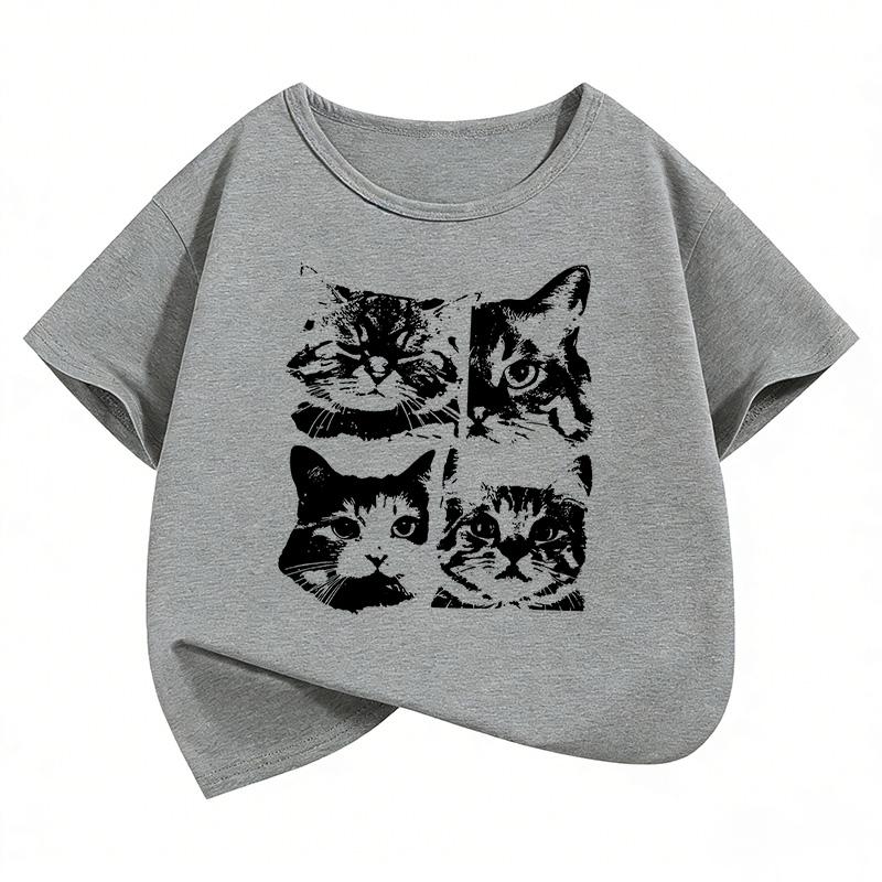 Gothic Vintage Cat Funny T Shirts Short Sleeve Kids Childrens Tshirt Boys Girls Summer Spring Casual Top Tee Shirt