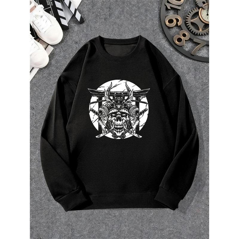 Men'S Samurai Skull Pattern Casual Crew Neck Sweatshirt.