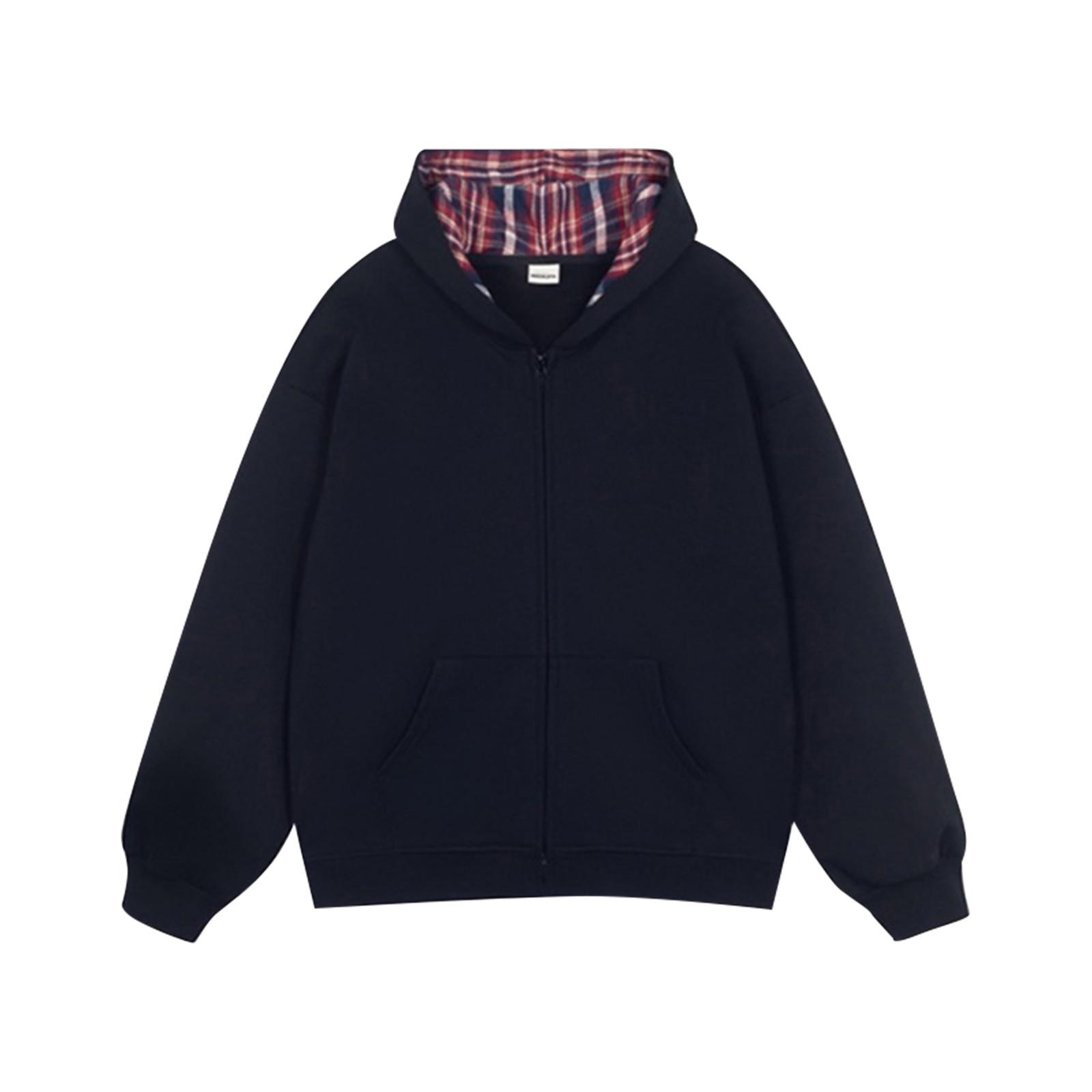 

Мужская однотонная куртка с карманом на молнии с длинными рукавами, куртка с капюшоном, толстовка L чёрный