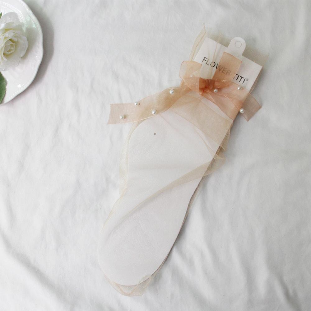 Fashion Funny Lace Up Bow Spring Chiffon Streetwear Women Socks Mesh Transparent  Socks