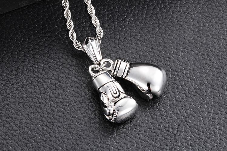 Hip Hop Luxury Golden Gloves Pendant Boxing Stainless Steel Charm Necklace Men s Women s Jewelry 45cm серебряный