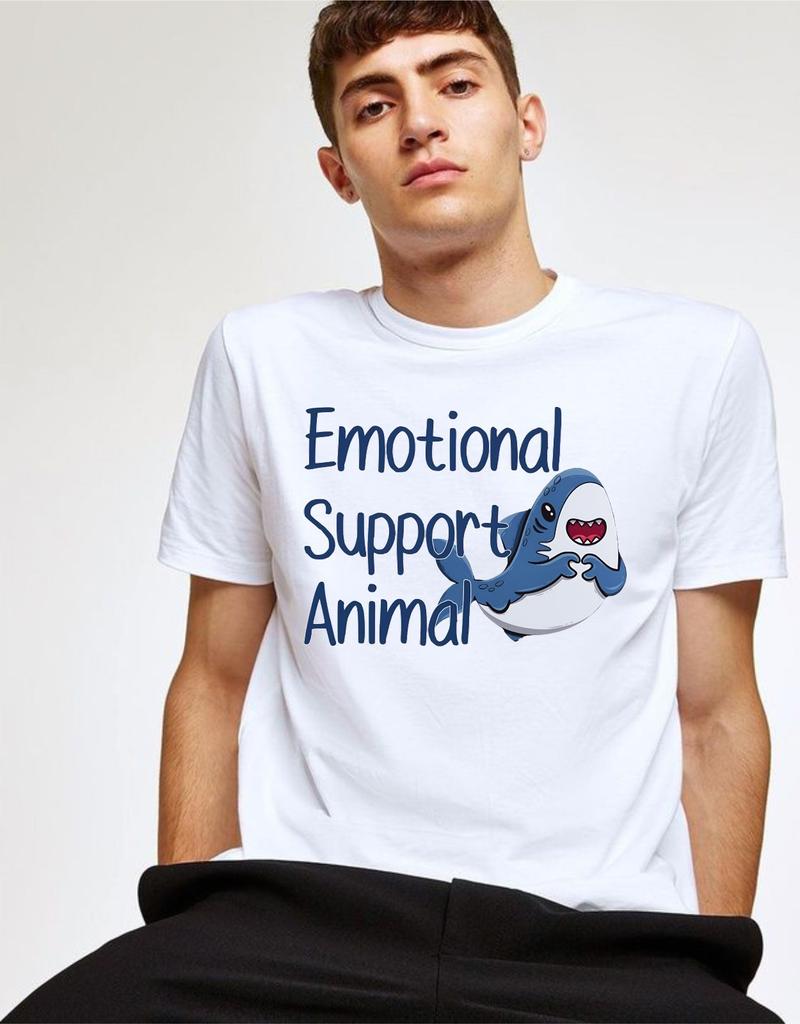 Emotional Support Animal T-Shirt Funny Shark Humour Latest Top Black S-4XL Tee