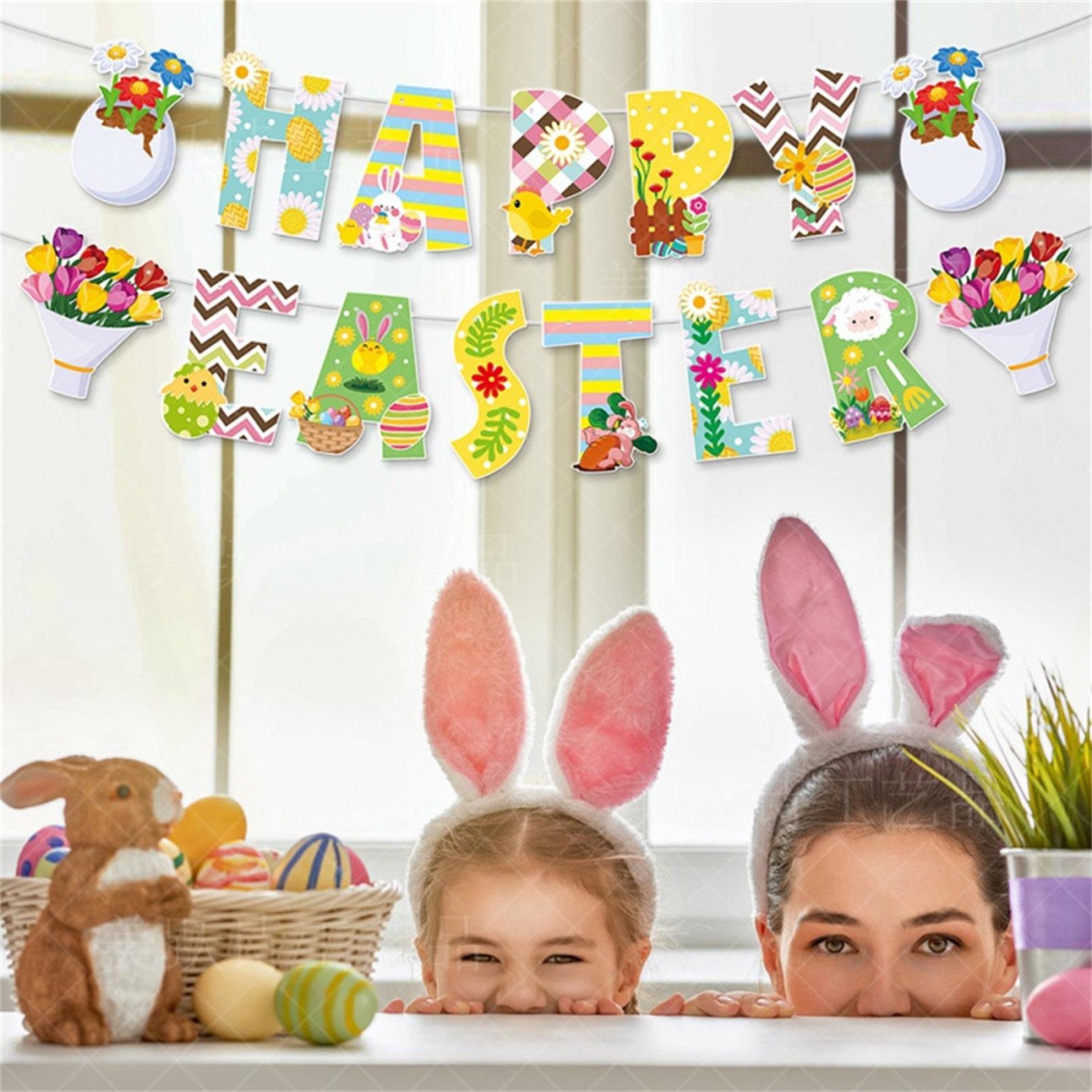 Easter Party DecorationDaisy Easter Egg Chicken Happy Easter Banner one size