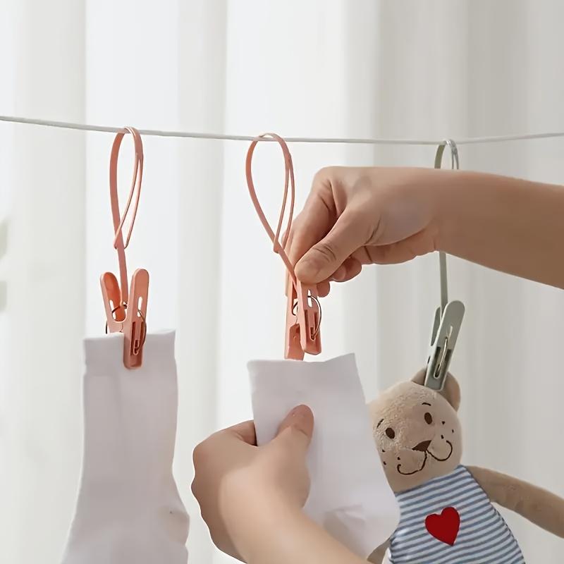 12pcs Windproof Drying Clips with Rope, Multi-Purpose Plastic Clothespins for Towels Socks, Travel & Home Use