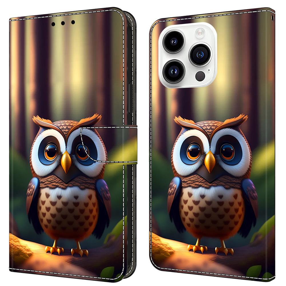 For iPhone 16 Pro Leather Case Pattern Printing Wallet Stand Flip Phone Cover