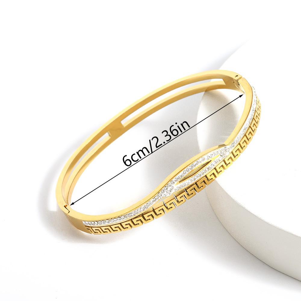 European Hot-Selling Elegant Diamond Titanium Steel Women's Bangle with Meander Pattern