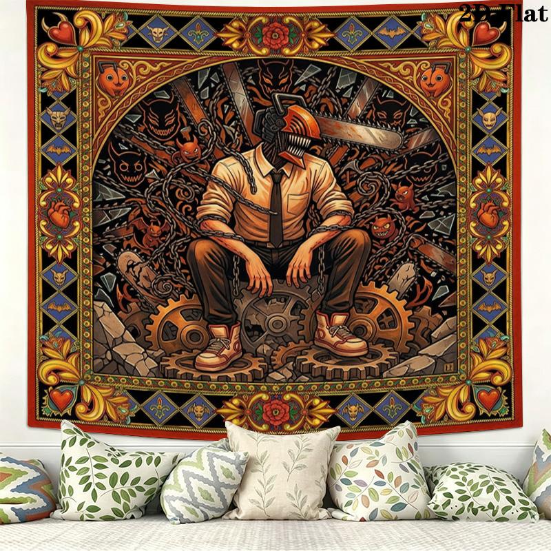Chainsaw Man Wall Tapestry Aesthetic Wall Hanging Printed Fabric Blanket Decorative Tapestries For Bedroom Living Room Home Decor