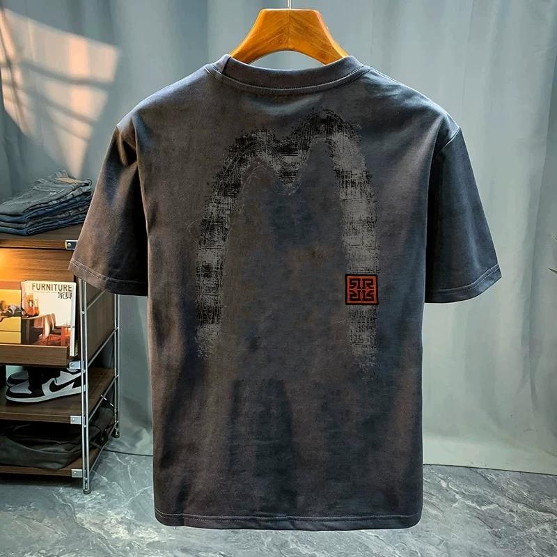 Cotton Round Neck Trendy Tops, Fashionable And Versatile Men's T-shirts, Loose Printed Short Sleeves For Couples