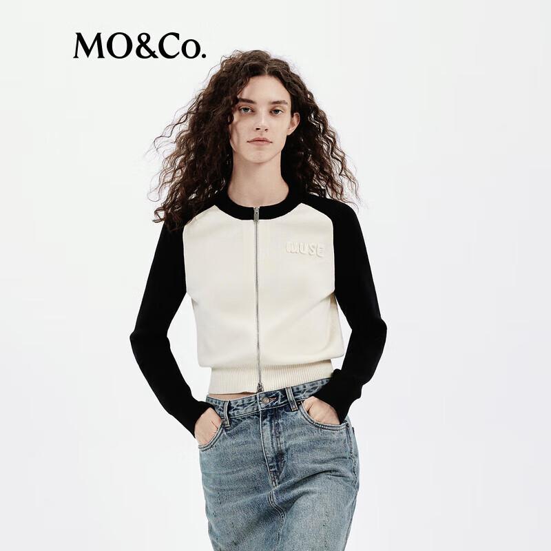 MO&Co. 2024 Autumn Machine Washable Wool Blend Color Block Cardigan