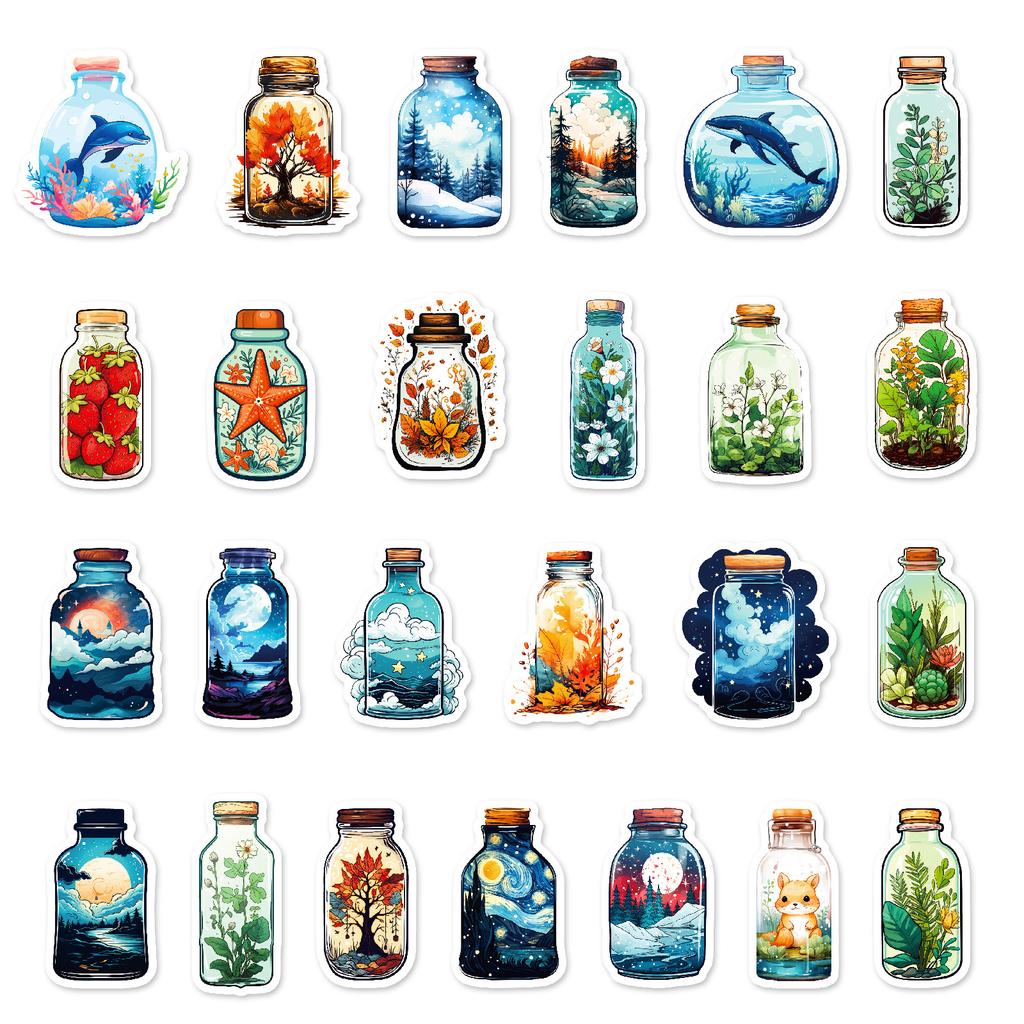 50PCS Calm Bottle Healing Stickers, Graffiti Journal & Luggage Decorative Stickers