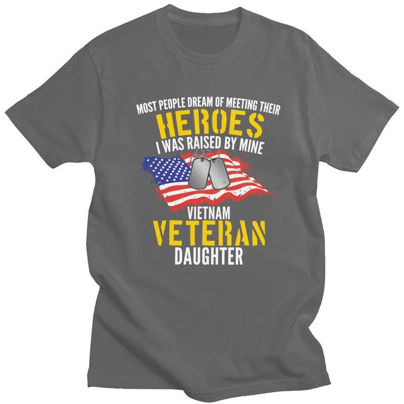 Custom Raised By My Hero Proud Vietnam Veterans Daughter T Shirts for Men 100 Cotton Tees Veteran Day Patriotic Tshirts Tshirt