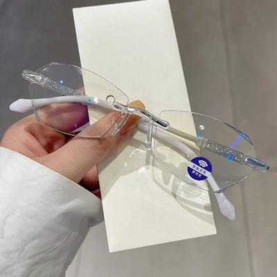 Damen Ultraleichte Presbyopie-Brille mit Schnittrahmen, blaues Licht blockierende Lesebrille, Vintage-Weitsichtbrille mit Dioptrien