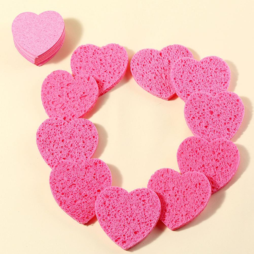 Compressed Facial Cleansing Sponges Heart Shape Natural Face Wash Sponges Pads Soft Absorbent Cleansing Tools Portable Facial