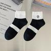 5/10 Pairs Casual Women's Mid Calf Socks Spring Summer Lightweight Black and White Striped Embroidered Cotton Socks Cute Teenage Girls' Long Socks