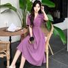 Large size fat mm summer new French temperament retro suit collar waist thin niche design dress women
