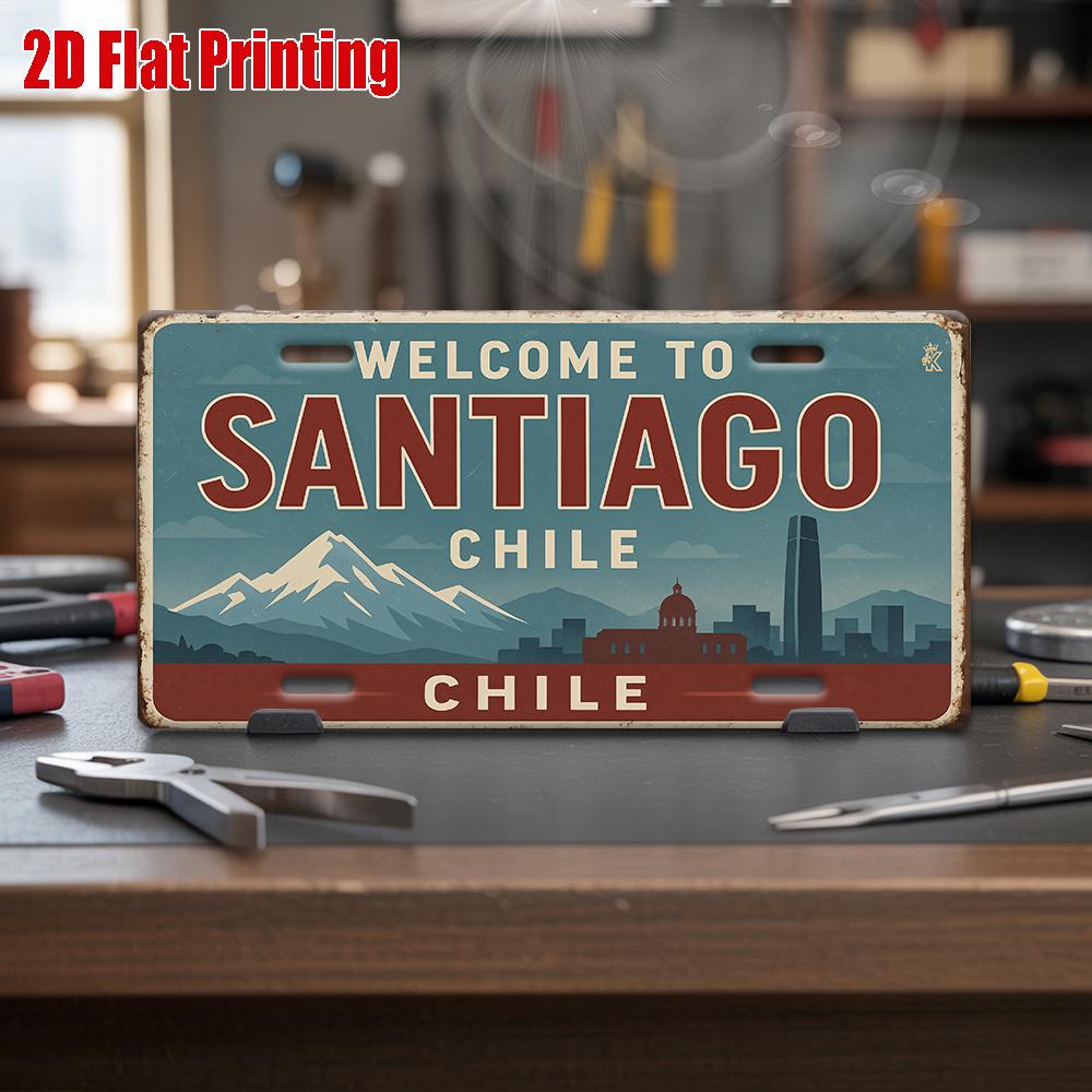 

Welcome to Santiago Chile D Flat Printing License Plate Style Metal Tin Sign Andean Mountain Cityscape Themed Decorative Alumi 15x30cm(5.9x7.8inch)