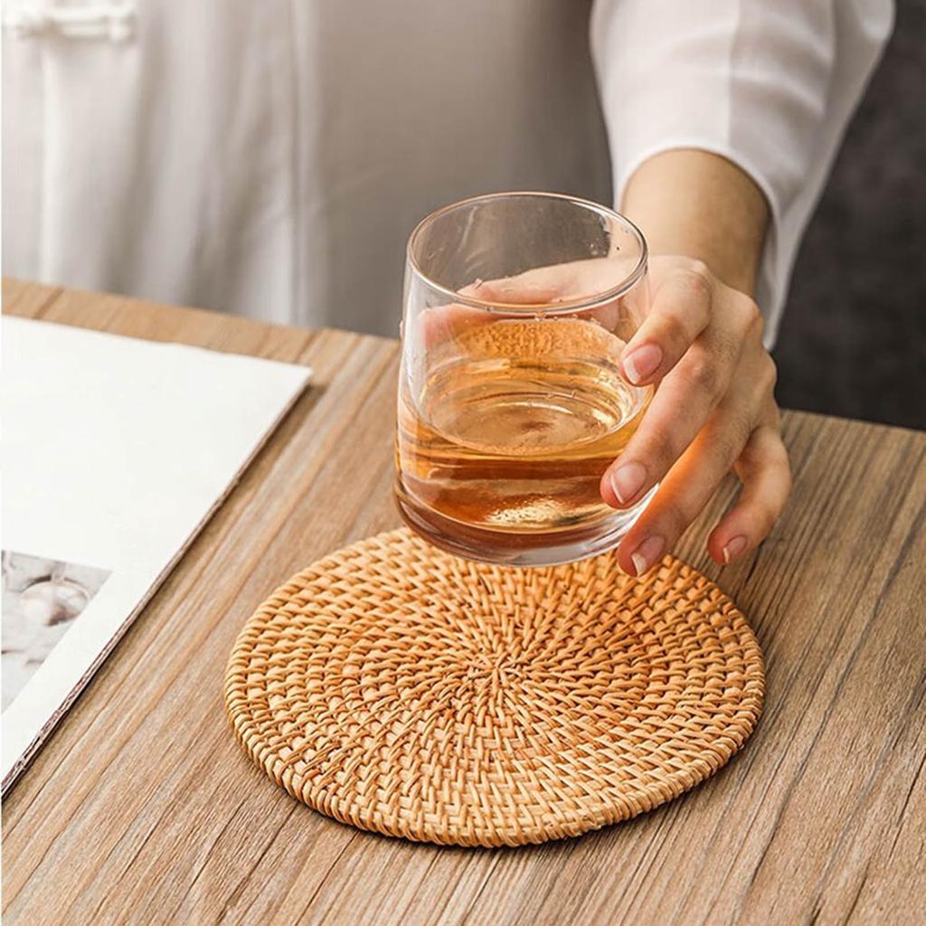 Natural Woven Rattan Cup Mats Small Rattan Cup Mats Unique Coaster Designed For Tea Rooms And Relaxation Areas