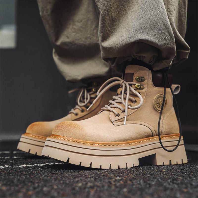 3526 Britische Martin-Stiefel für Damen und Herren, Retro-Leder Herbst- und Winterstiefel, dicksohlige, erhöhende Wüsten-Workwear-Stiefel