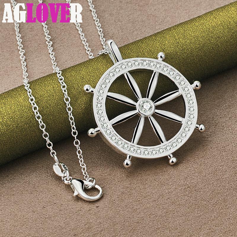 925 Sterling Silver AAA Zircon Round Pendant Necklace Jewelry