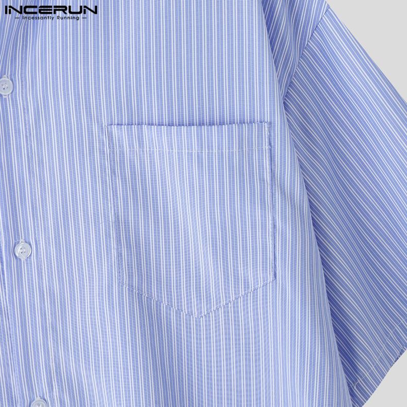 INCERUN Two Piece Suit Men Striped Short Sleeve Shirts Shorts Casual Outfits Sets