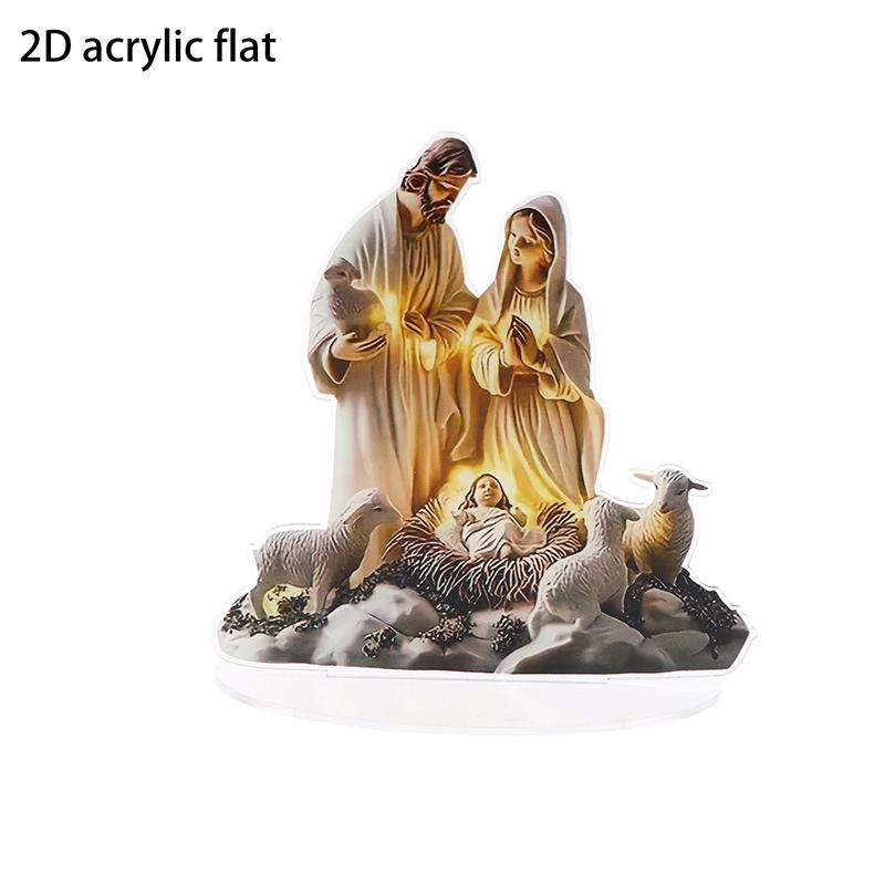 

{MX} 2D Flat Nativity Scene Statue Jesus & Maria Acrylic Figurines Home Cafe Studio Table Ornament Christian Religion Decor
