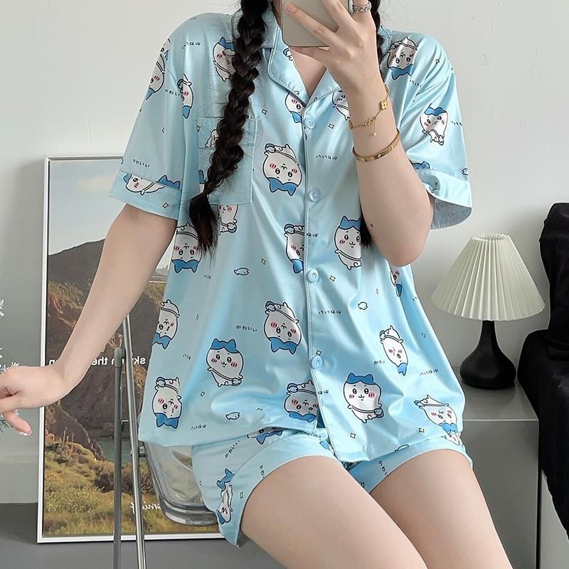 Pigiama Cartoon Chiikawa Xiaohachi Donna Estivo Manica Corta Pantaloncini Studente Carino Dolce Usaki Pois