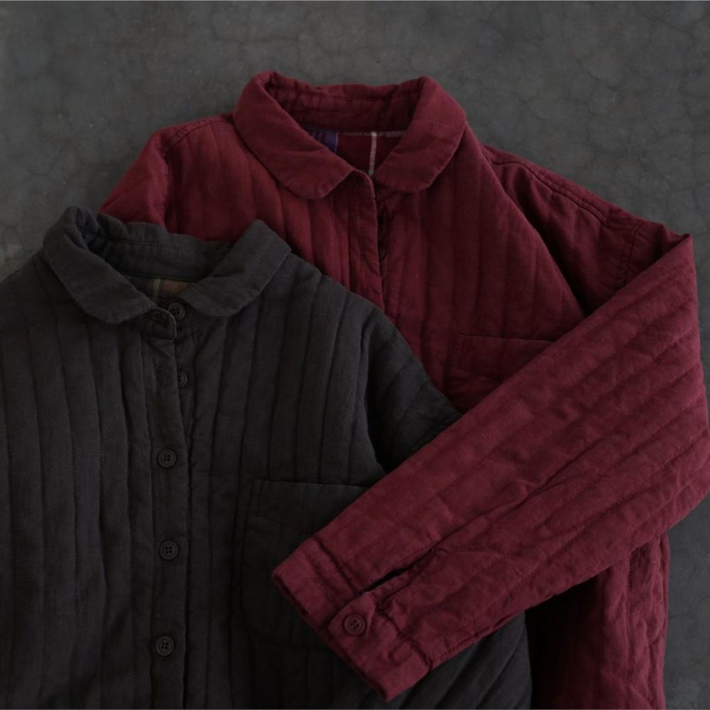 Johnature Women Vintage Winter Shirts Tops Thick Turn-down Collar Solid Color Blouses Long Sleeve Shirts