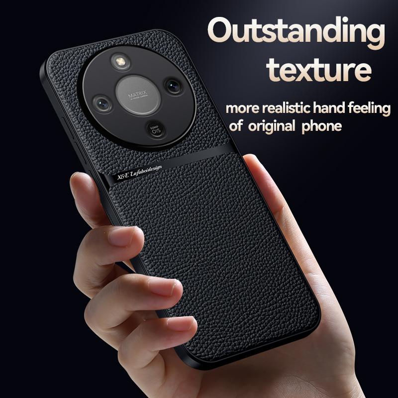High Grade Luxury Magnetic Car Holder Leather Case For Honor X70 Silicone Protective Scratch Resistant Back Cover