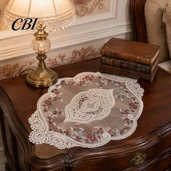 Anti Scalding Table Mats Floral Embroidered Lace Doily, Vintage Style Sheer Placemat, Mat Decorative Fabric for Restaurants Elegant Doilies Tea Party,