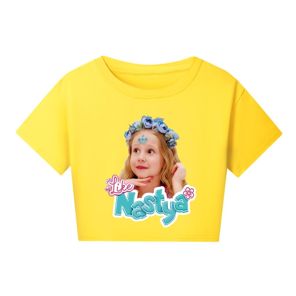 

5530 Kids Girls Nastya Print Short Sleeves Short T-Shirt 170cm