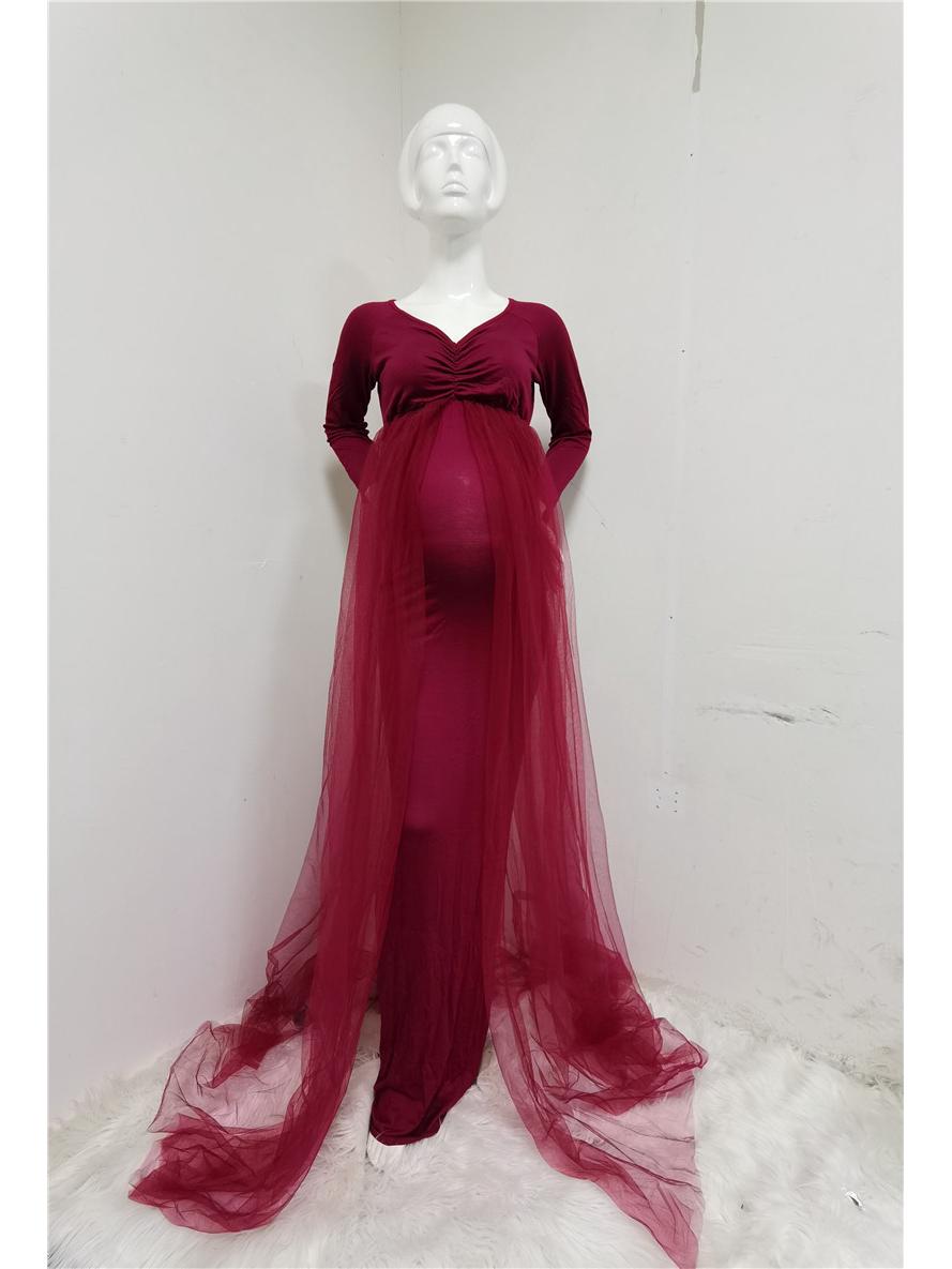 

Эластичное хлопковое платье для беременных для фотосессии, длинное платье L вино красного