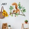 Decorative Glass Stickers for Windows Watercolor Squirrel Wall Sticker, Cute Tree Branch Decal, Easy To Apply Forest Animal Mural Art Living