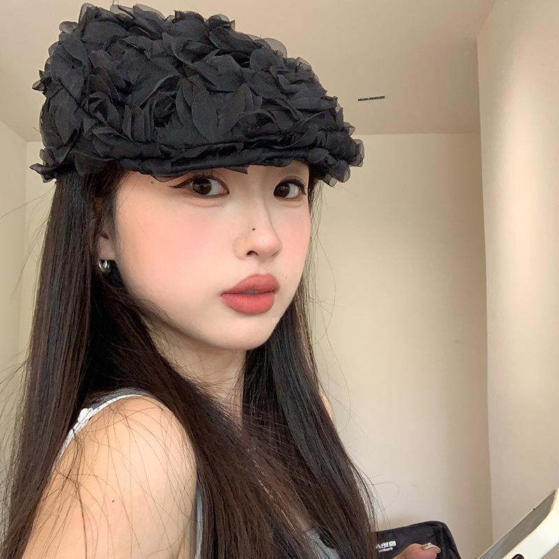 Fashion Rose Flowers Berets for Women Girls Reversible Forward Hats Korean Vintage Newsboy Caps Outdoor Travel Photo Painter Hat
