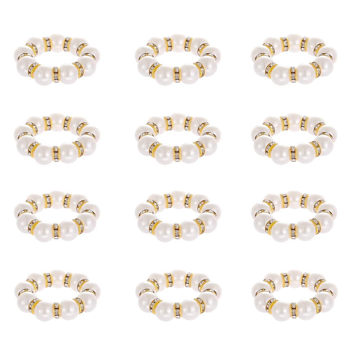 

12Pcs Golden/Sliver Napkin Rings Elegant Pearl Elastic Serviette Holder For Wedding Party Banquet Adornment