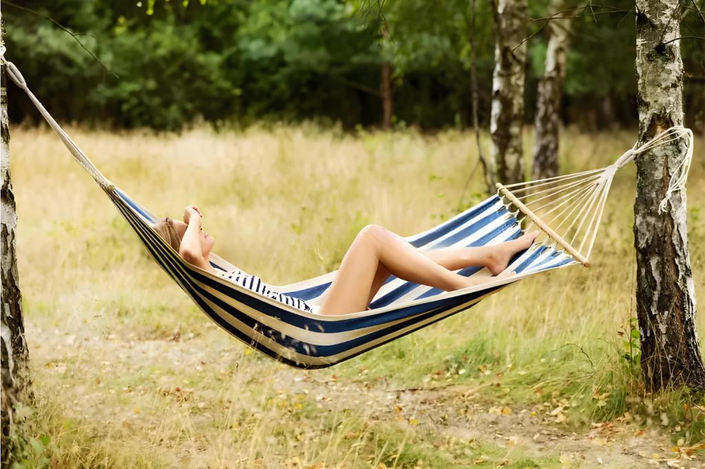 Large Garden Tourist Hammock 220x160cm Boho Stripes Cotton Strong Deckchair