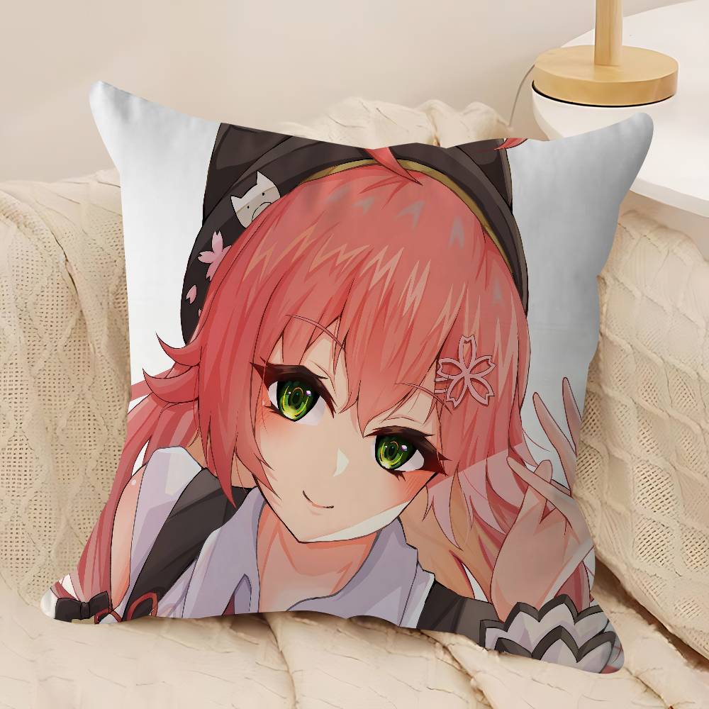 Anime Hololive Sakura Poszewki na Poduszki Kreskówkowe Sofa Dekoracyjne Domowe Dwustronny Druk Krótki Plusz Urocza Poszewka na Poduszkę