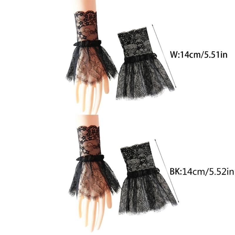Women Fake Arm Sleeves with Short Tassels White and Black Pleated Cuff Beautiful Lace Accessories Outdoor Embellishments