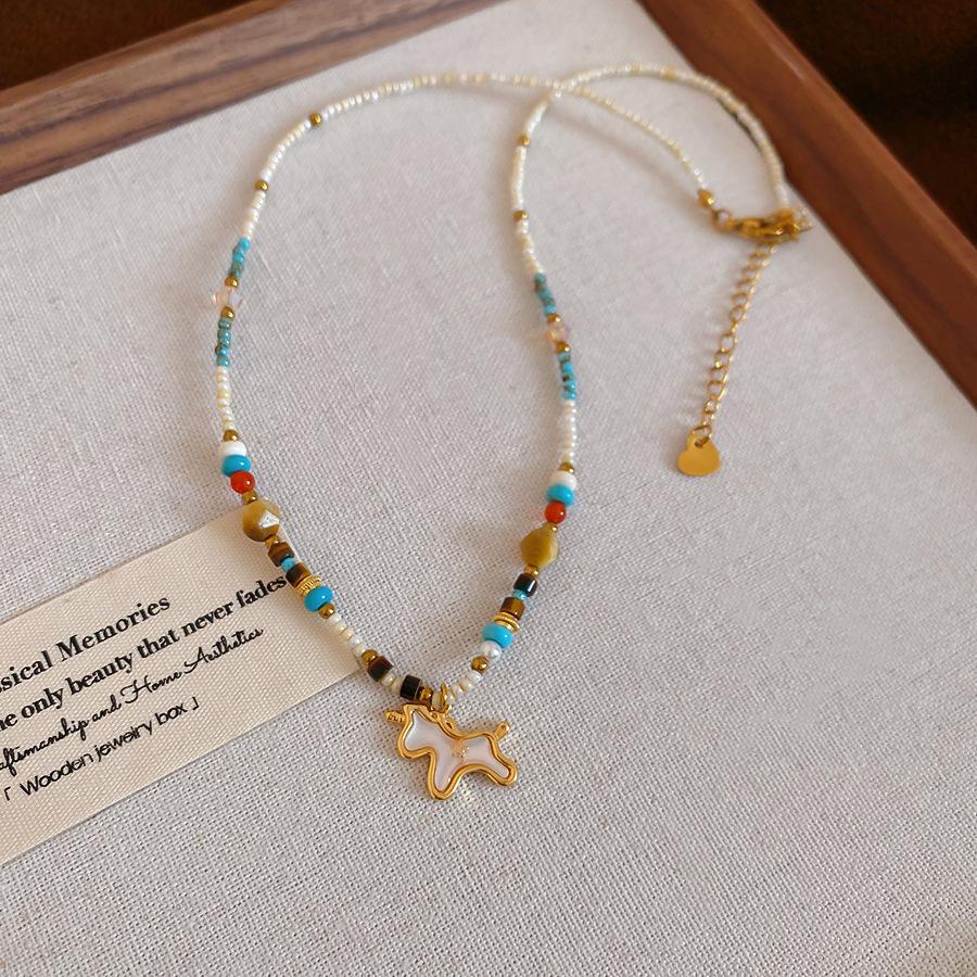 French simple zircon natal year pony pendant necklace accessories women's sweater chain necklace