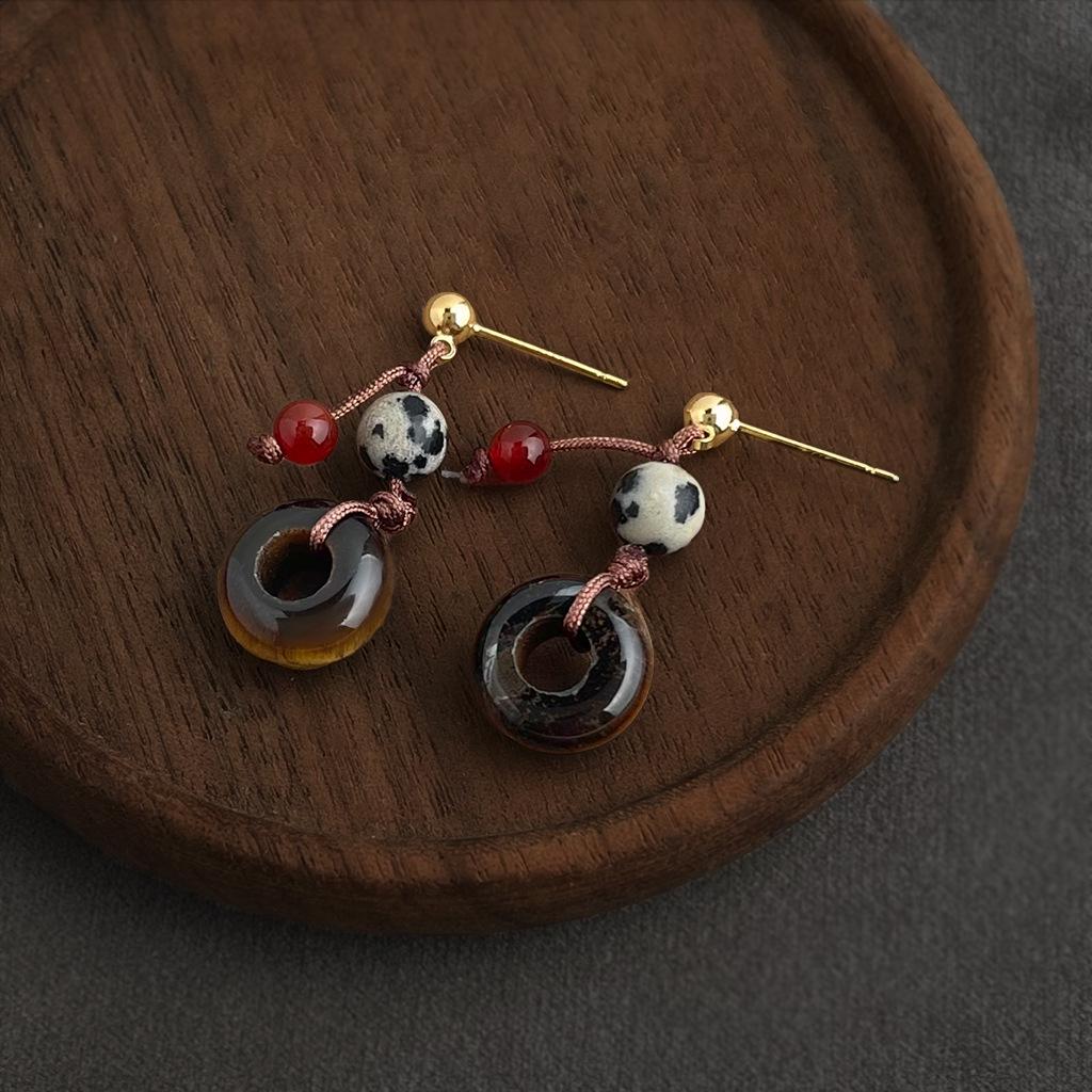 Retro Melaard Tiger's Eye Handmade French Light Luxury Stud Earrings for Women