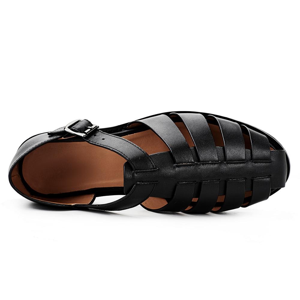 Leather Business Breathable Hollow Bag Head Leather Sandals Trend Breathable Casual Hole Shoes Men'S Roman Sandals