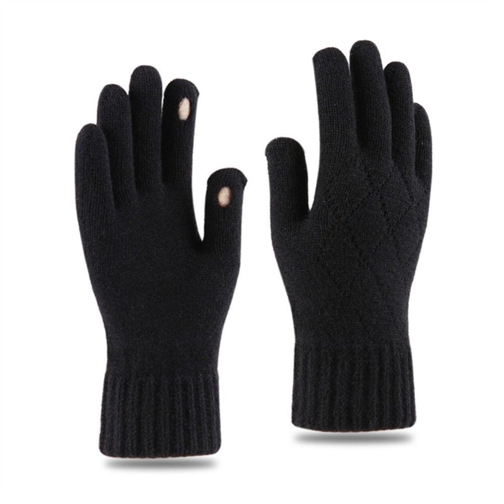 Wollgestrickte Vollfingerhandschuhe Winddichte Fleecehandschuhe Mode Radfahren Autofahren Fäustlinge für Winter