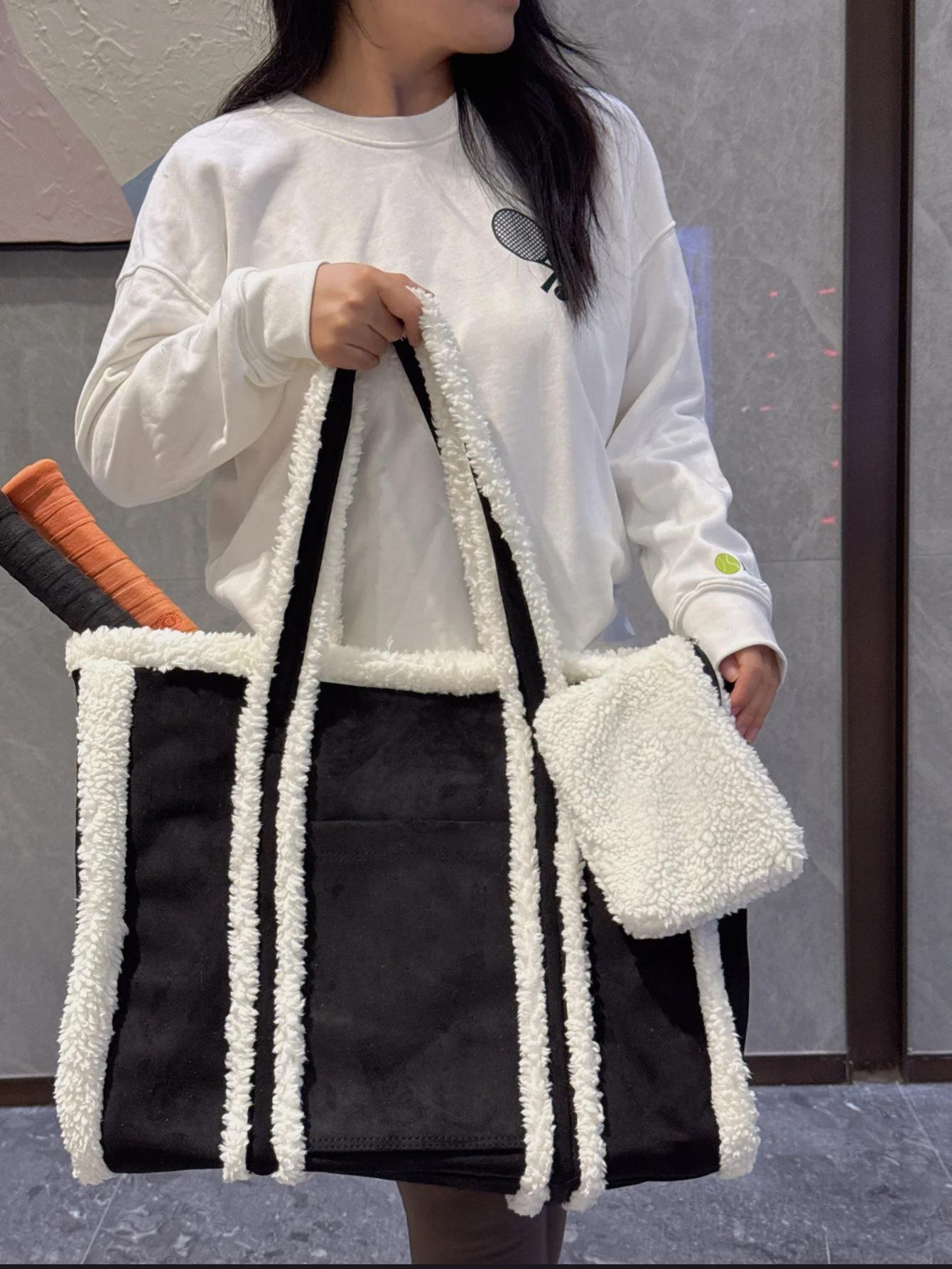 

Autumn And Winter Fashion Velvet Handbag Women S Daily Use Multi-Functional Simple Tote Bag Large Capacity Shoulder Bag чорний