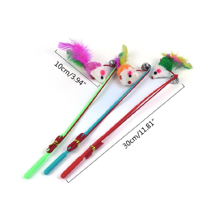 3Pcs Fake Mouse Feather Wand Chases Exercise Cat Teaser Stick Interactive Toy